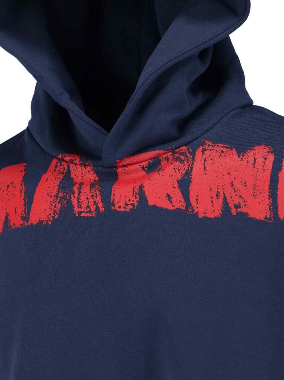 Marni Navy Blue Hoodie With Distressed Graphic Text Blauw