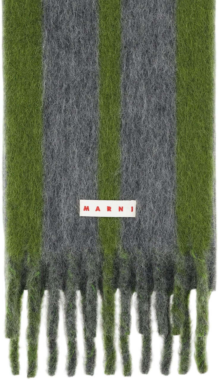 Marni Wool Scarf With Striped Pattern And Logo Detail Groen