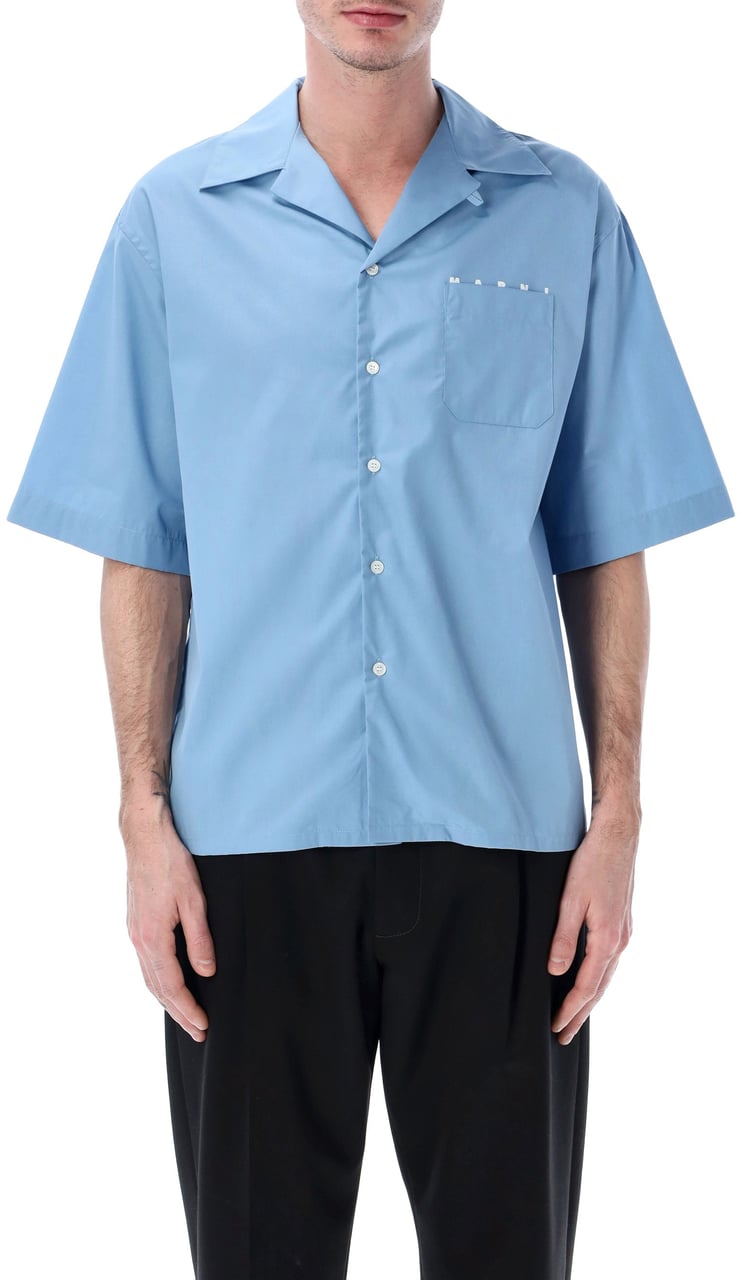Marni Bowling Shirt Logo Blu Lichtblauw
