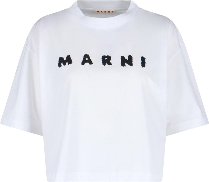 Marni Minimalist White T-Shirt With Round Neckline And Short Sleeves Wit