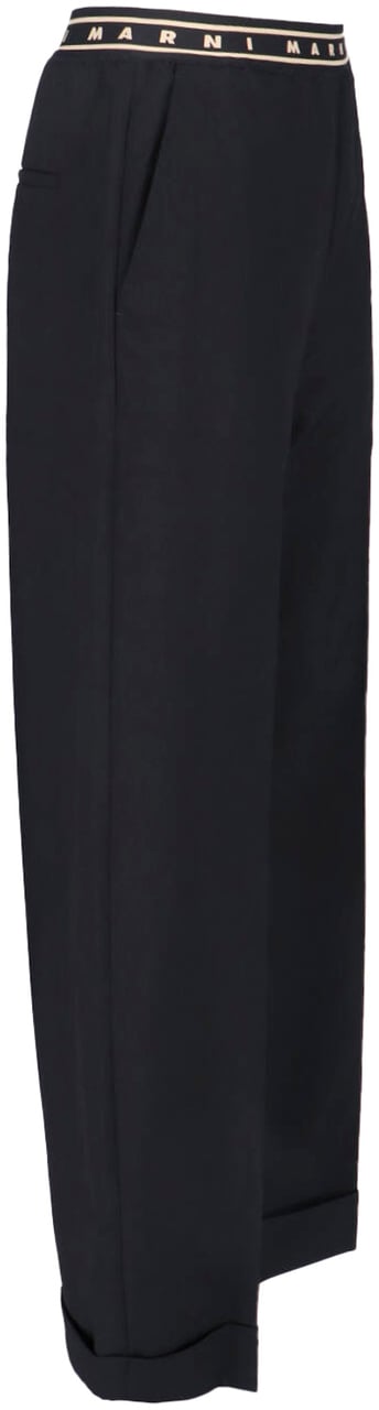 Marni Black Wide-Leg Virgin Wool Trousers Zwart