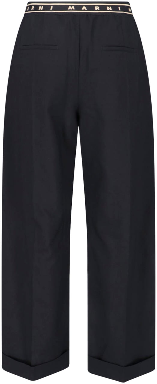 Marni Black Wide-Leg Virgin Wool Trousers Zwart