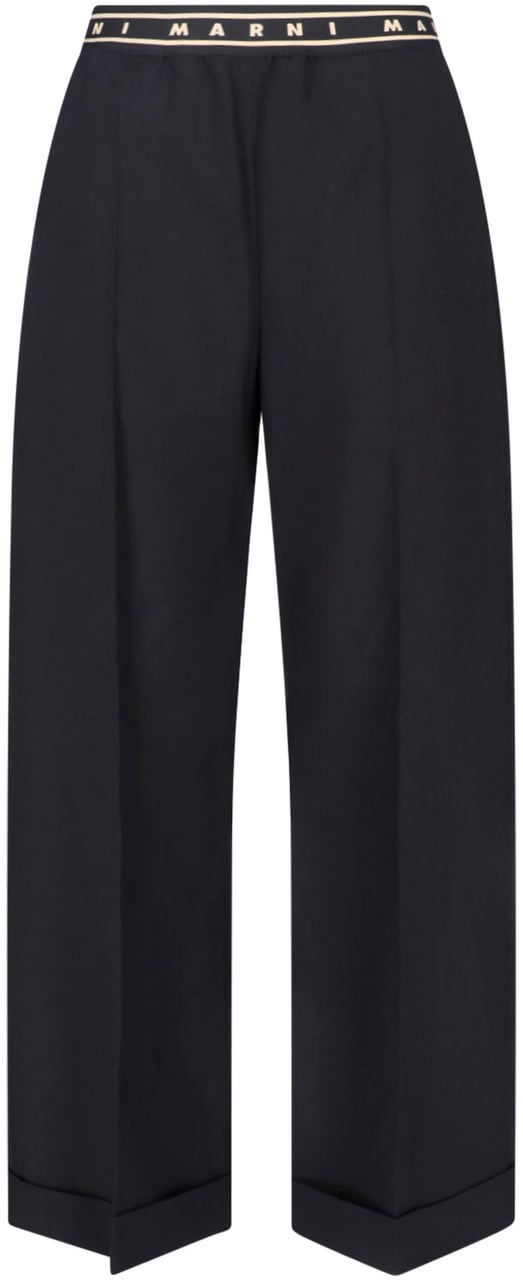 Marni Black Wide-Leg Virgin Wool Trousers Zwart