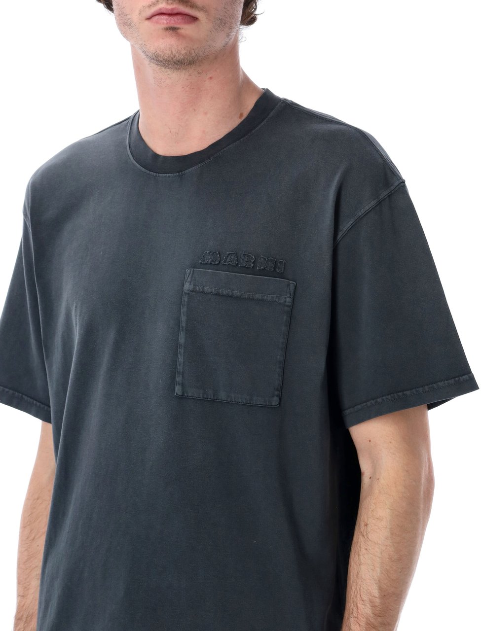 Marni Tshirt Logo Pocket Nero Donkergrijs