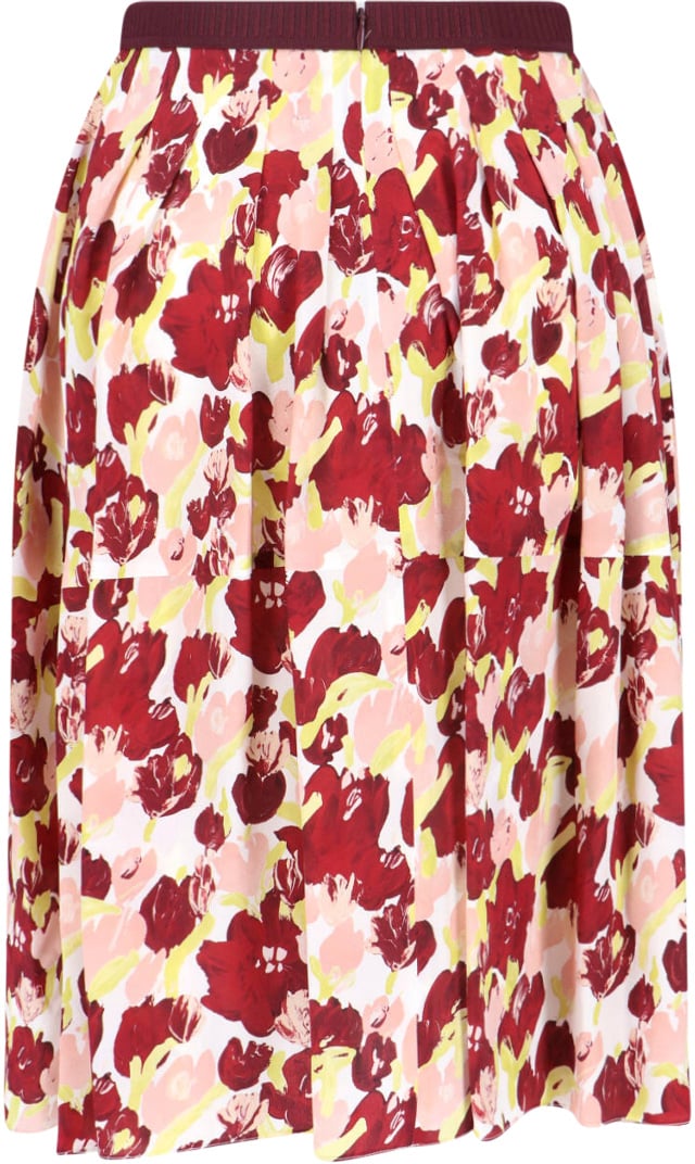 Marni Multicolor Secret Bouquet Silk Skirt Rood