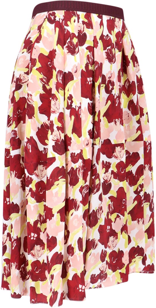 Marni Multicolor Secret Bouquet Silk Skirt Rood