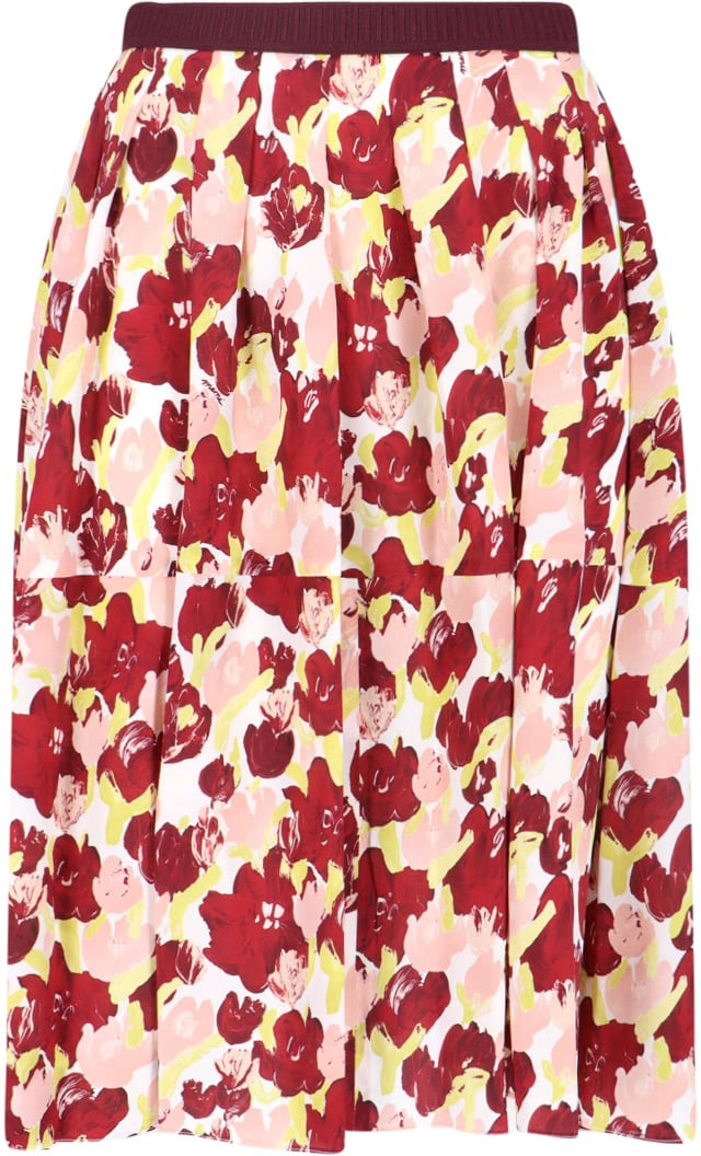 Marni Multicolor Secret Bouquet Silk Skirt Rood