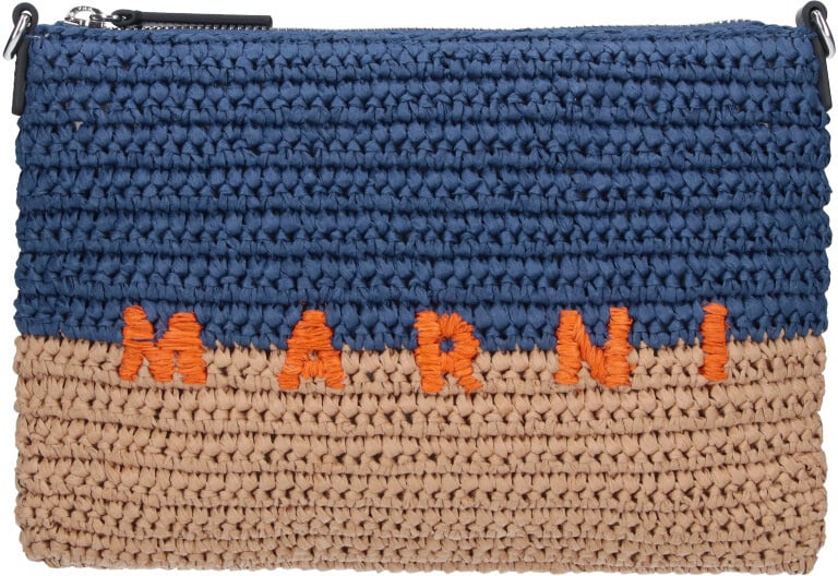 Marni Blue Seaside Two-Tone Raffia Pouch Blauw
