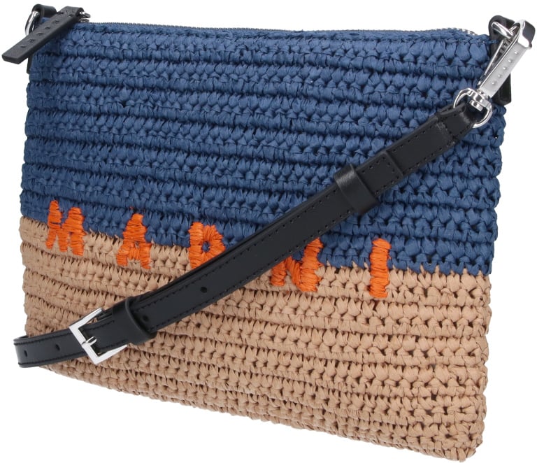 Marni Blue Seaside Two-Tone Raffia Pouch Blauw