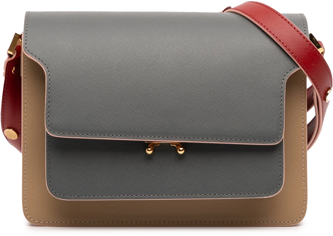 Marni Tricolor Leather Trunk Crossbody Bruin