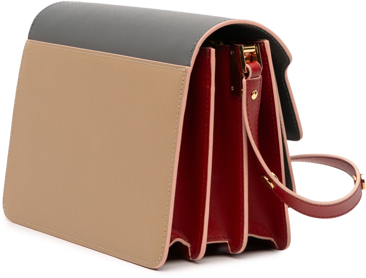 Marni Tricolor Leather Trunk Crossbody Bruin