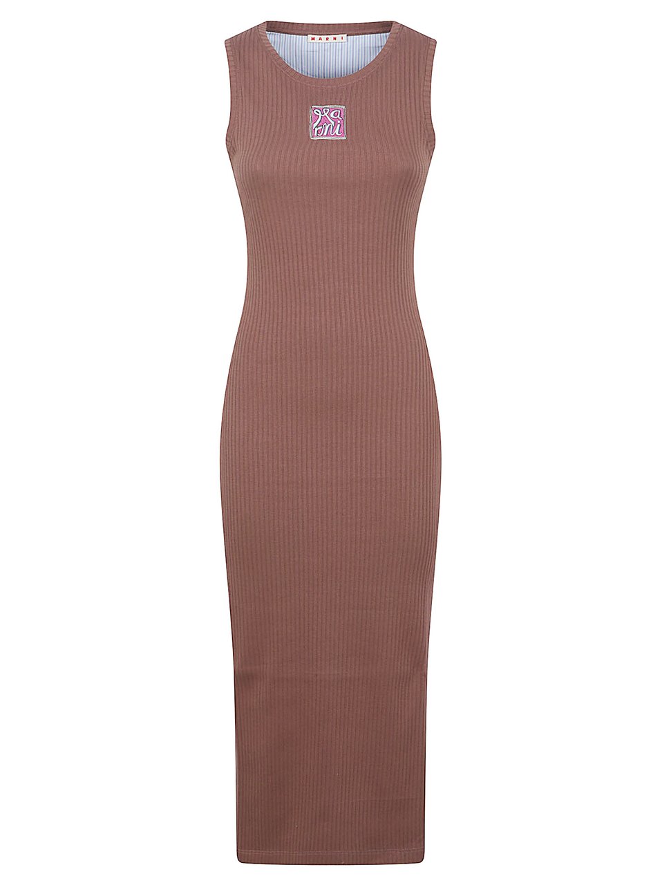 Marni Frame Cotton Ribbed Midi Dress Bruin