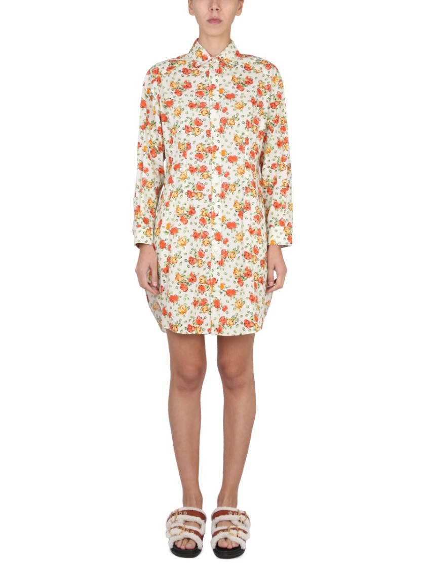 Marni Shirt Dress With Floral Pattern Neutraal