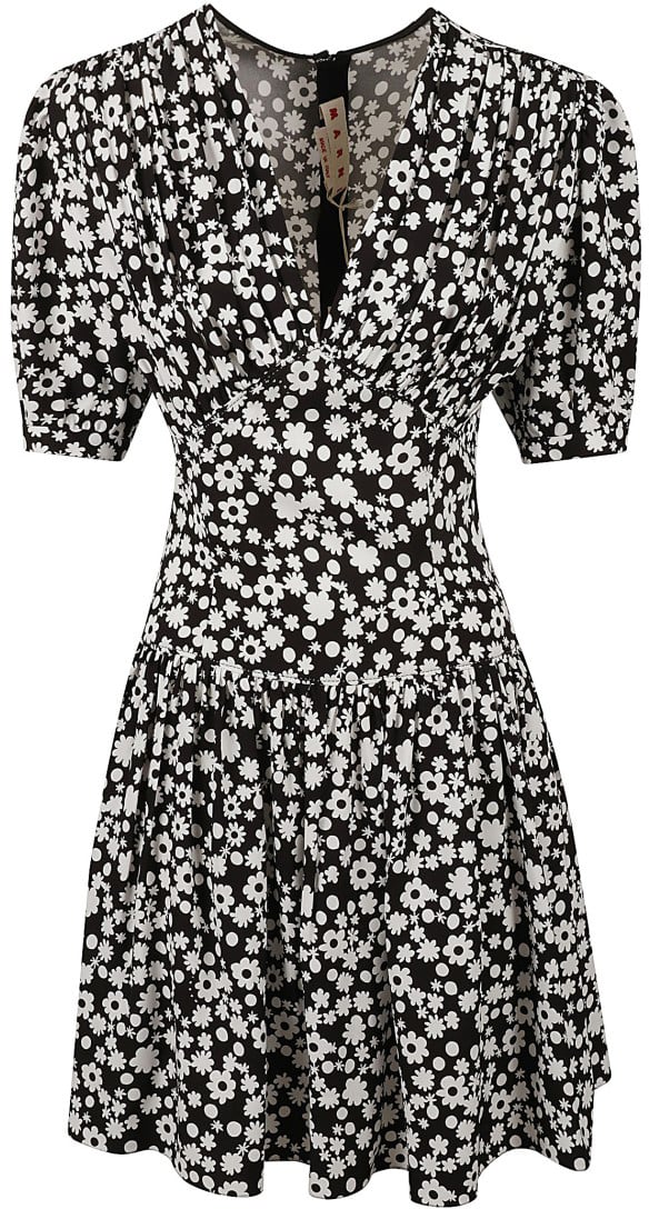 Marni Fitted Mini Dress With Deep V-Neckline Zwart