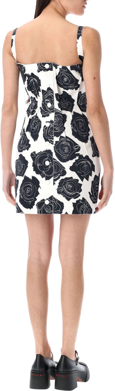 Marni Mini Dress Roses White Black Rose Zwart