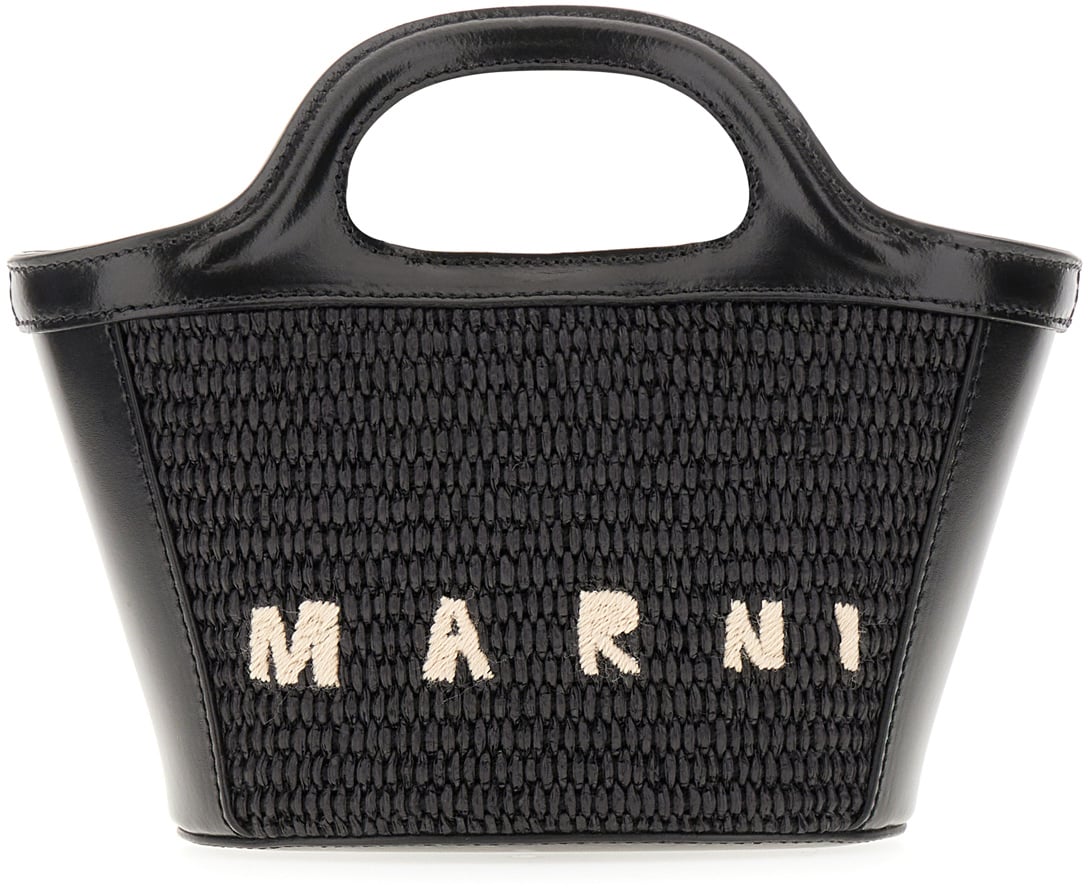 Marni Marni Black raffia and leather micro Tropicalia handbag Zwart