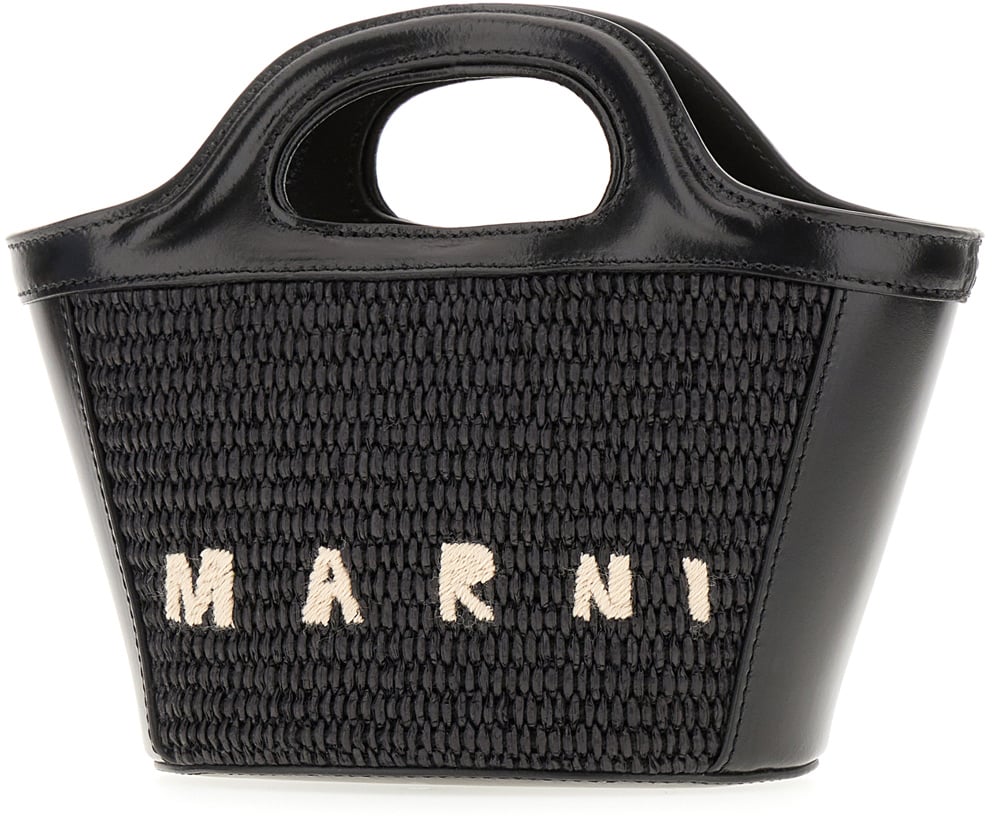 Marni Marni Black raffia and leather micro Tropicalia handbag Zwart