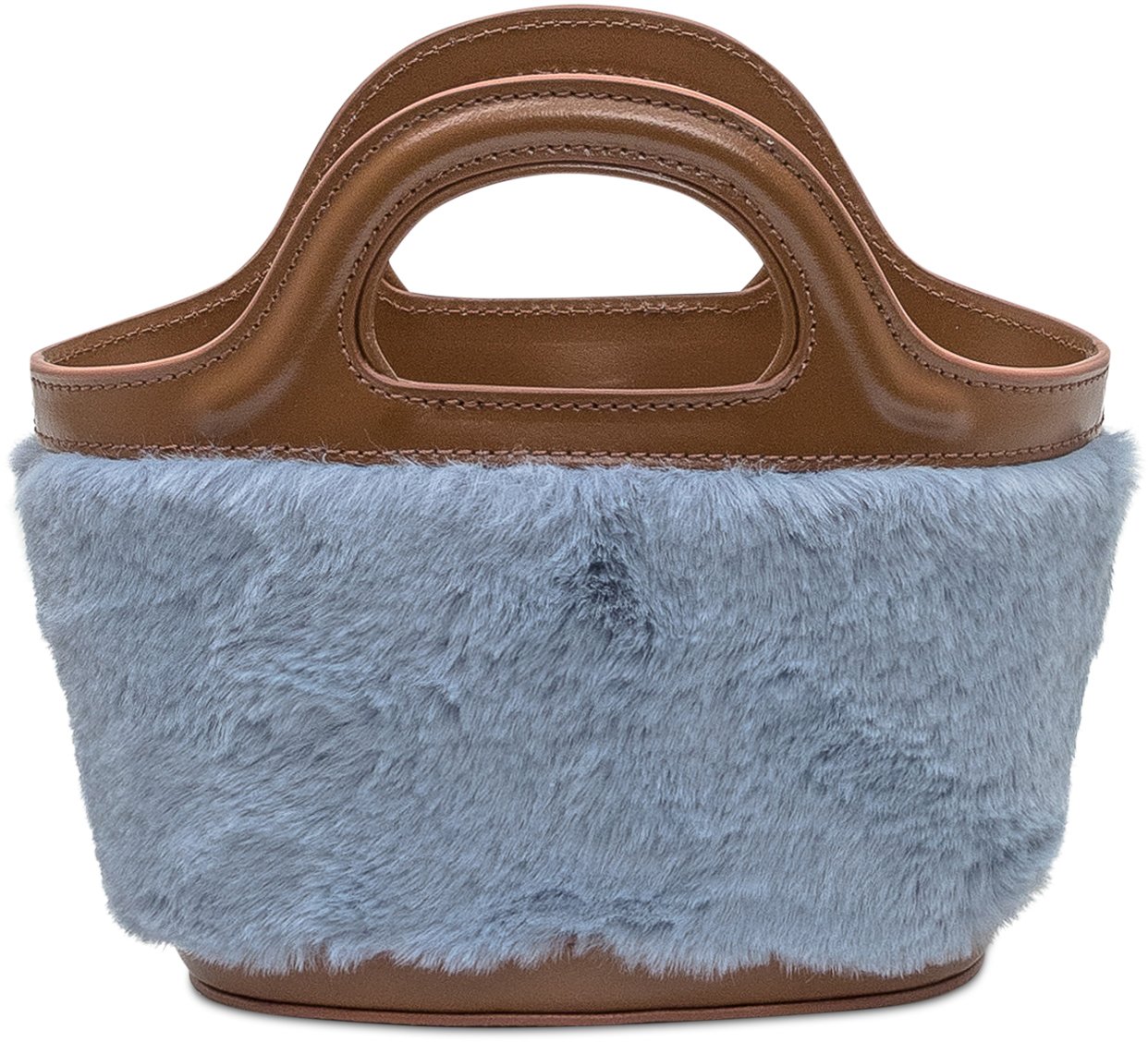 Marni Marni Borsa Tote in Pelliccia Azzurra e Pelle Marrone Blauw