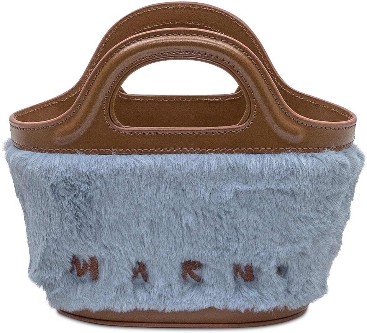 Marni Marni Borsa Tote in Pelliccia Azzurra e Pelle Marrone Blauw