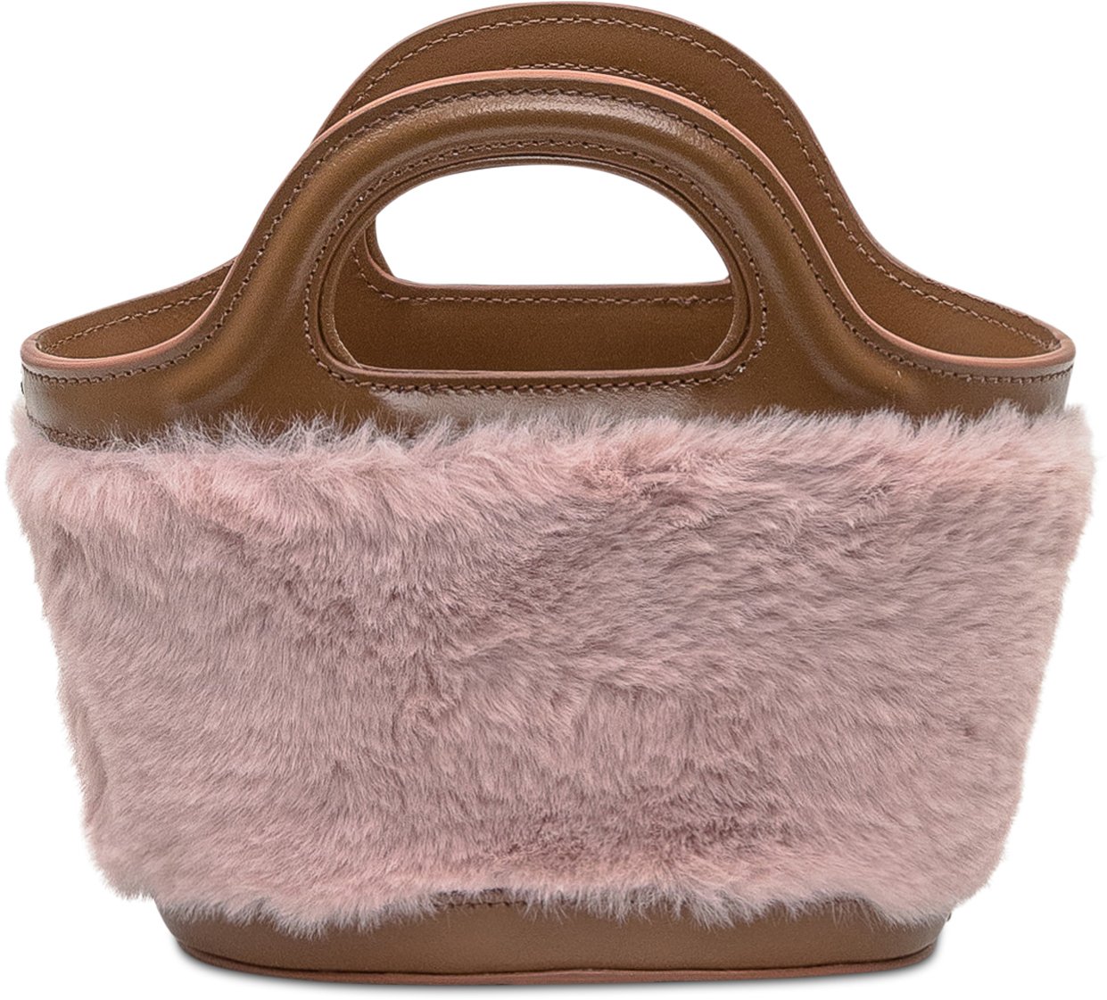 Marni Marni Borsa Tote in Pelliccia Rosa e Pelle Marrone Roze