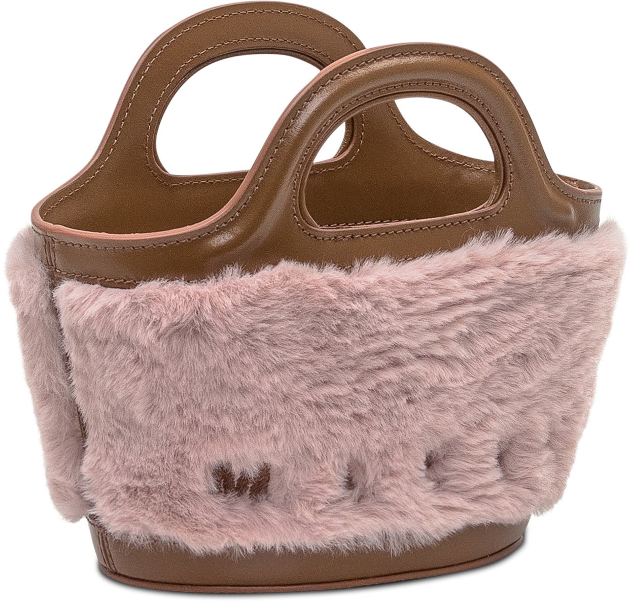 Marni Marni Borsa Tote in Pelliccia Rosa e Pelle Marrone Roze