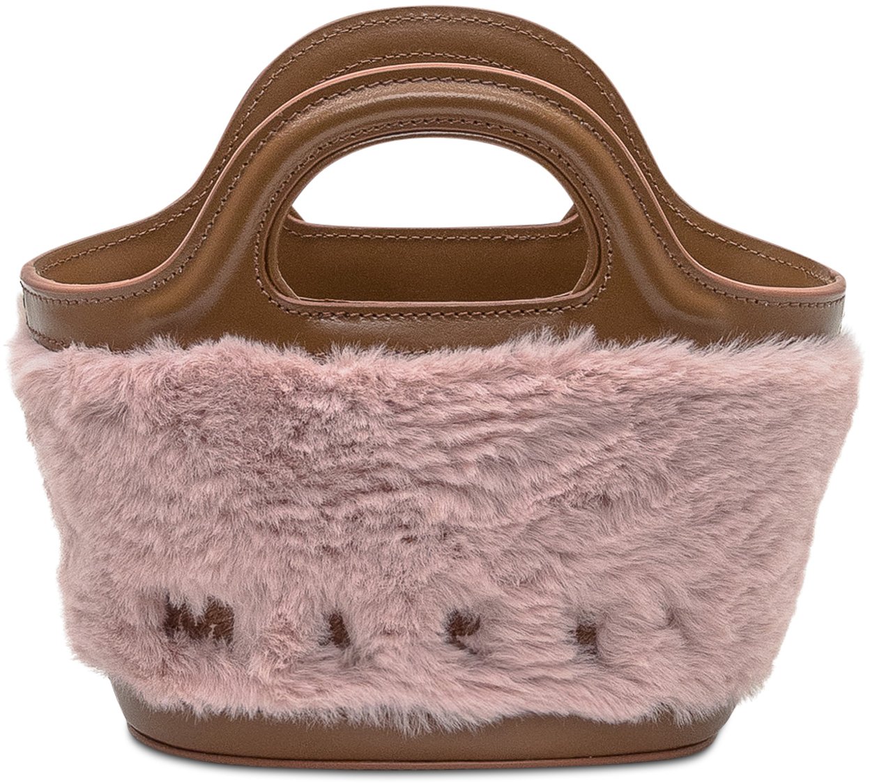 Marni Marni Borsa Tote in Pelliccia Rosa e Pelle Marrone Roze