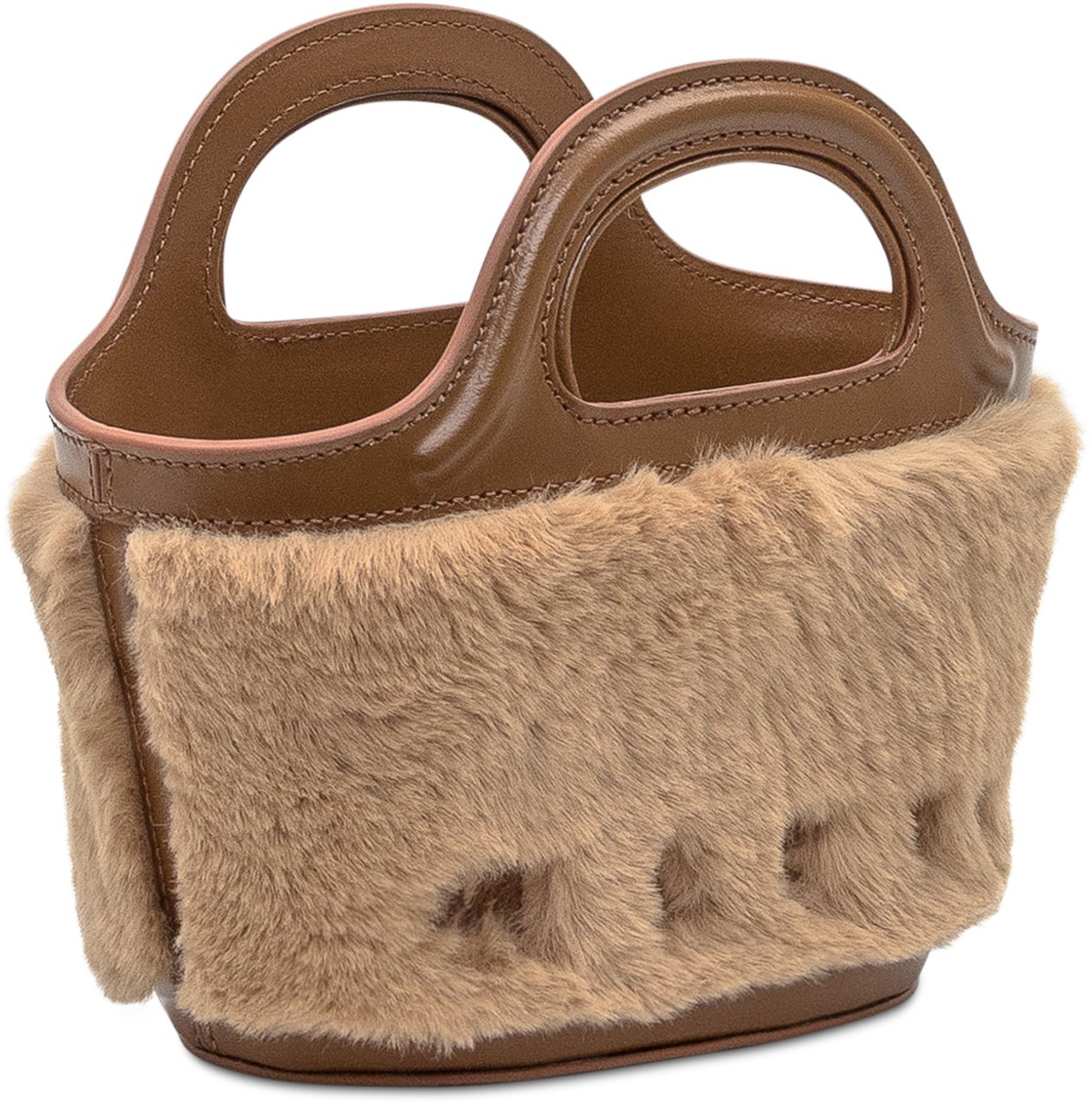 Marni Marni Borsa a Tracolla in Pelliccia Beige e Pelle Marrone Beige