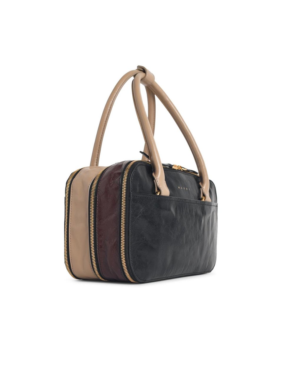 Marni Small 'Boxyne' Bag In Black Brown And Taupe Leather Zwart