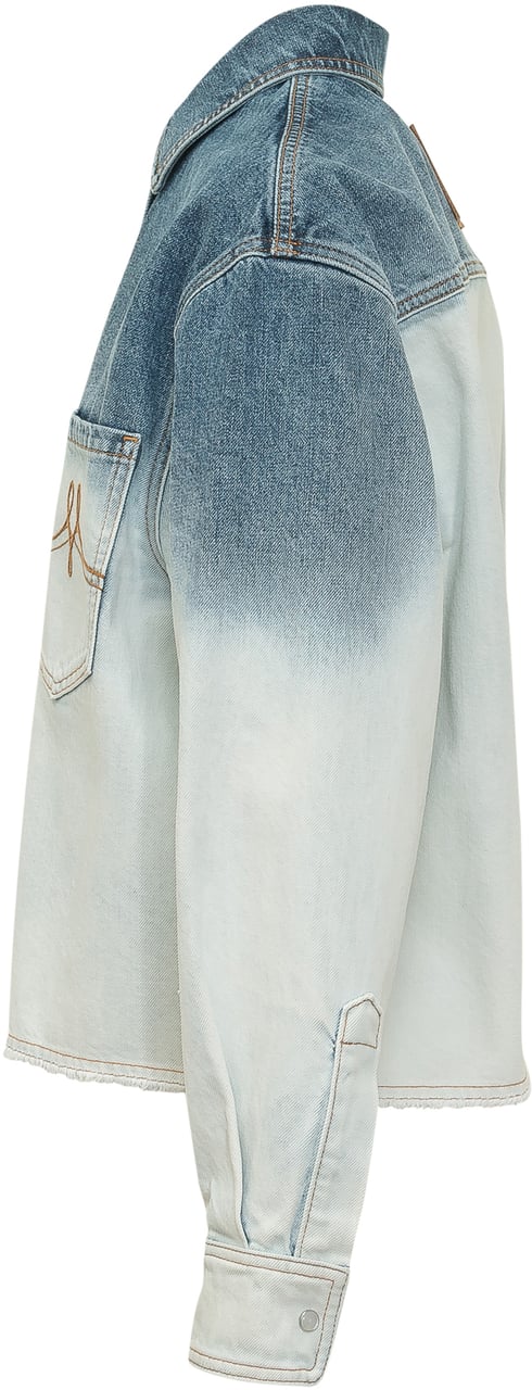 Marni Camicia Denim con Tasche Applicate e Sfumatura Blauw