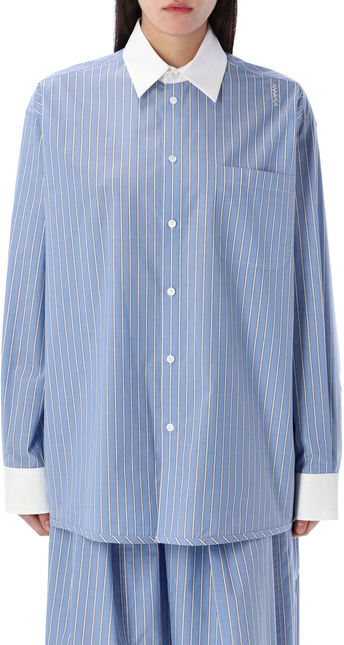 Marni Shirt Popeline Stripes Blu Blauw
