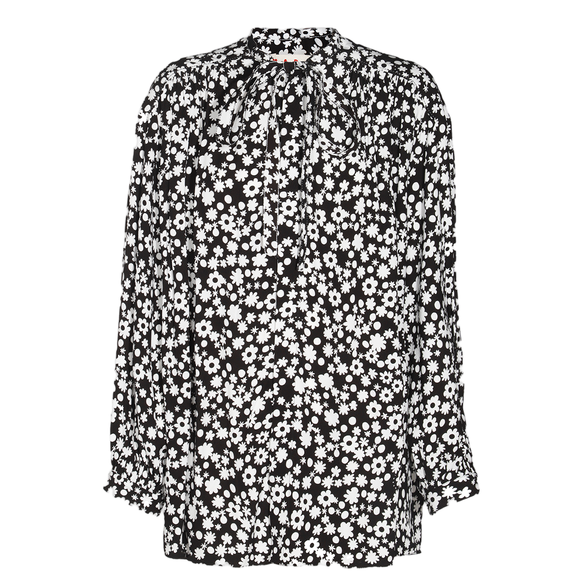 Marni Flowing Floral Patterned Shirt with High Neckline Grijs