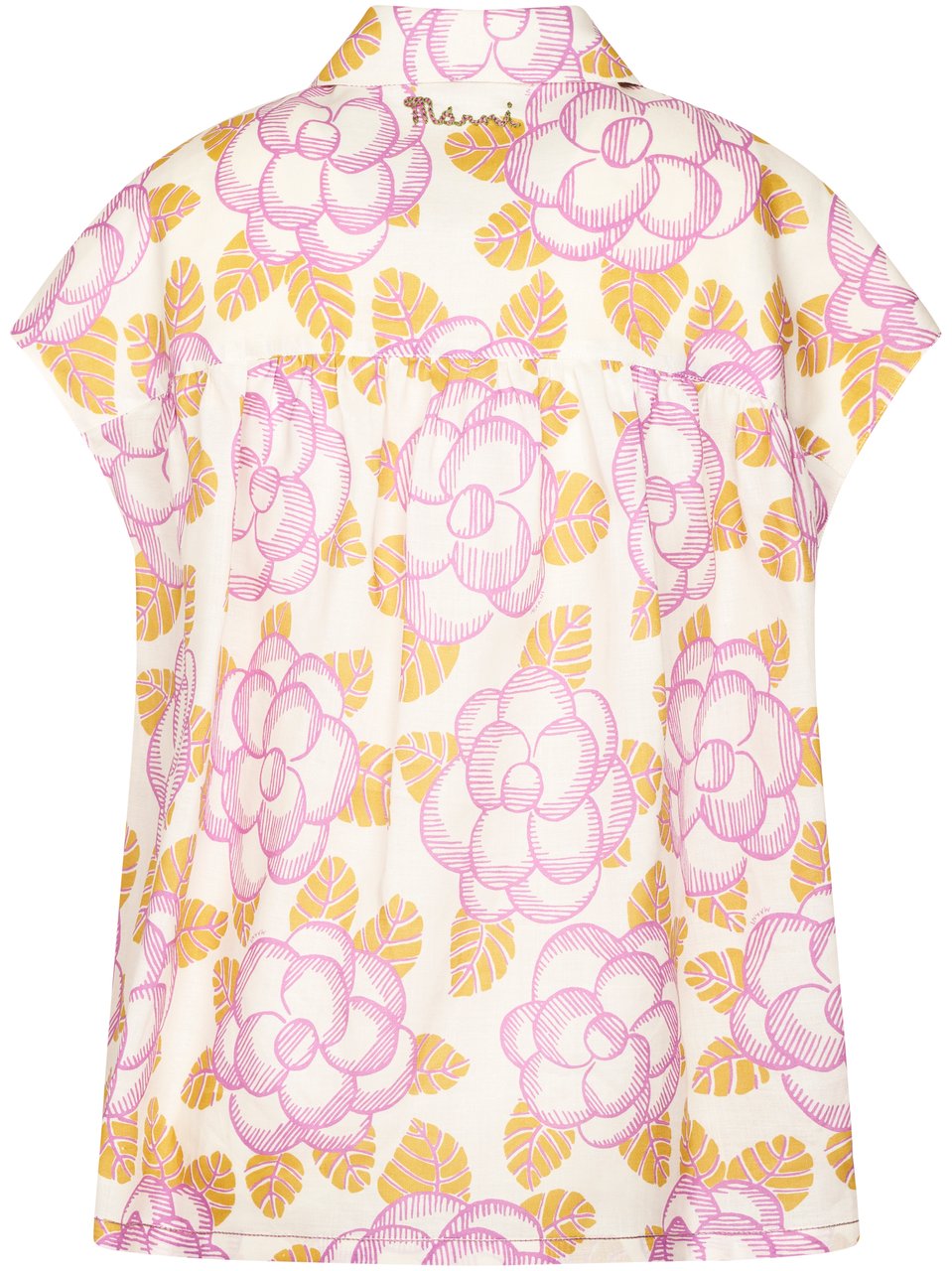 Marni Boxy Floral Pattern Shirt with Gathered Detail Neutraal