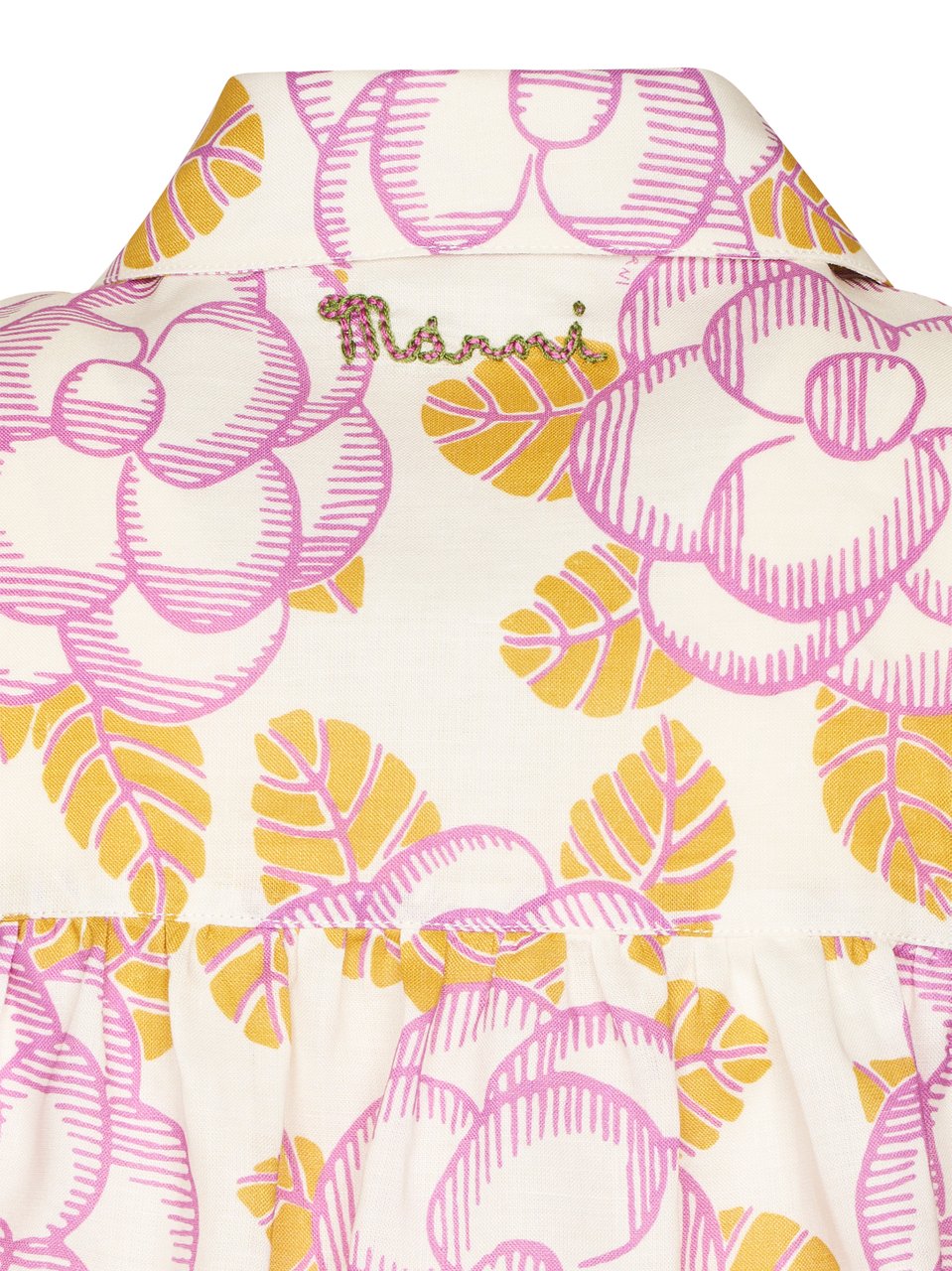 Marni Boxy Floral Pattern Shirt with Gathered Detail Neutraal
