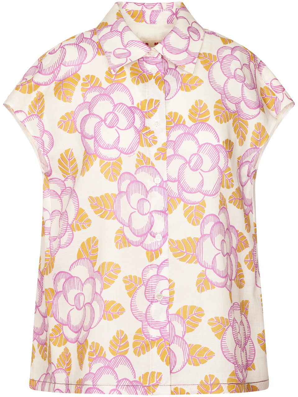 Marni Boxy Floral Pattern Shirt with Gathered Detail Neutraal