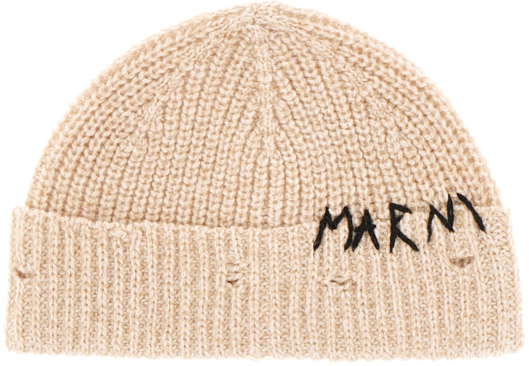 Marni Marni Melange sand wool beanie hat Neutraal