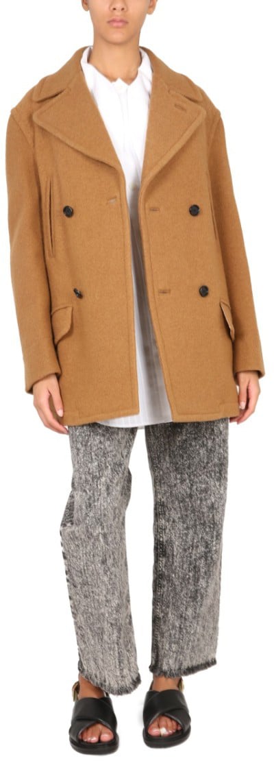 Marni Double-Breasted Coat With Mirror Lapels Bruin
