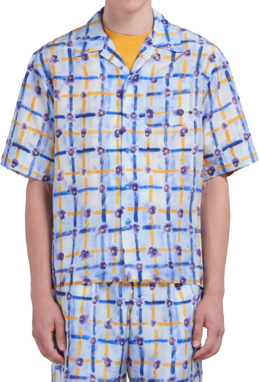 Marni Checked S/s Shirt - Deep Blue/purple Blauw