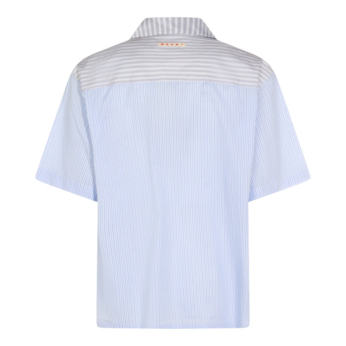 Marni Relaxed Fit Short-Sleeve Shirt with Striped Collar and Pocket Blauw