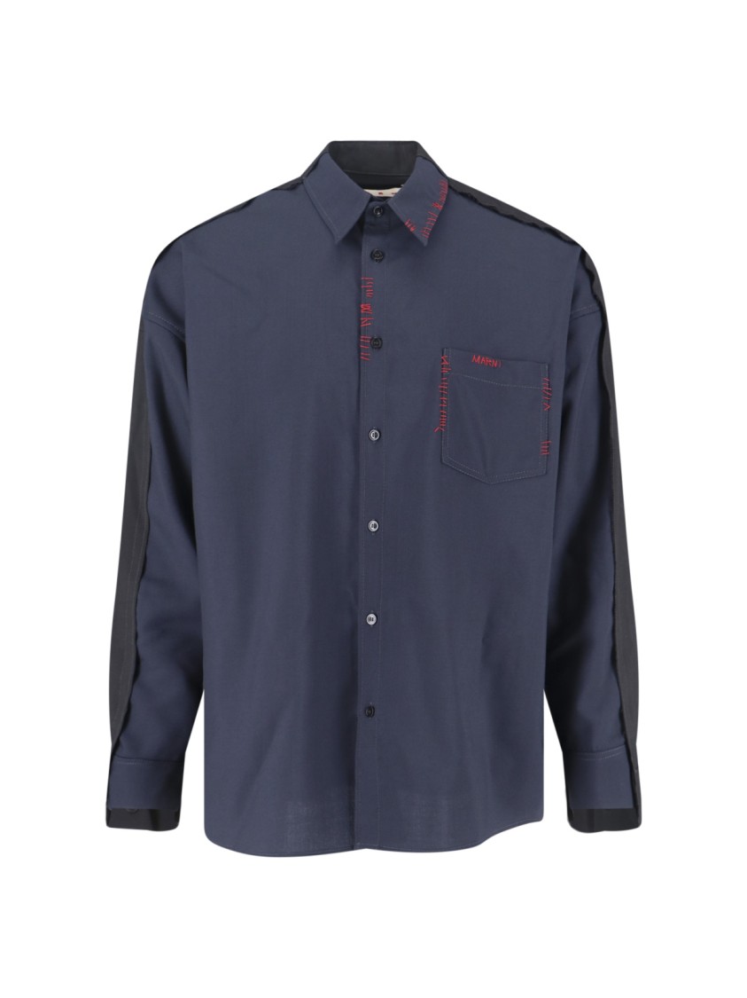 Marni Two-Tone Shirt – Navy/Red/Black Blauw