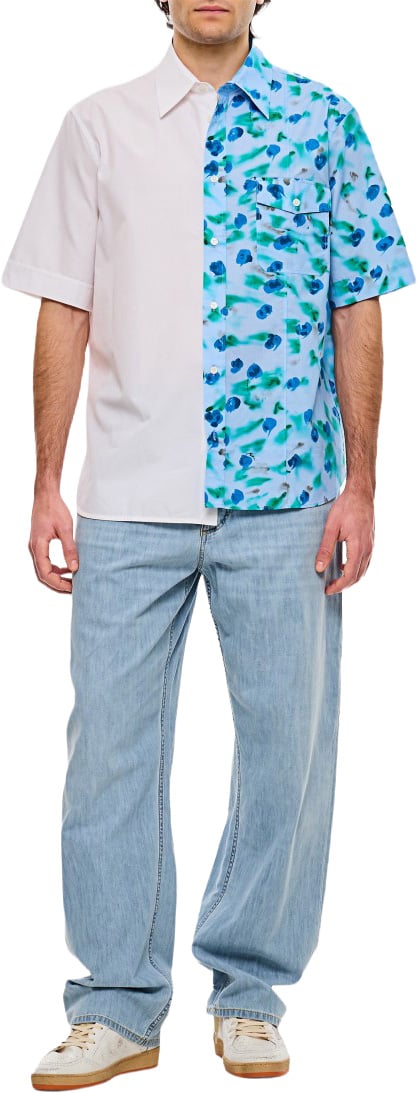Marni Short-Sleeve Split Design Shirt with Abstract Floral Print Wit