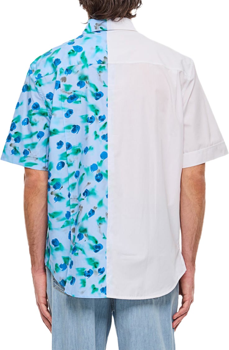 Marni Short-Sleeve Split Design Shirt with Abstract Floral Print Wit