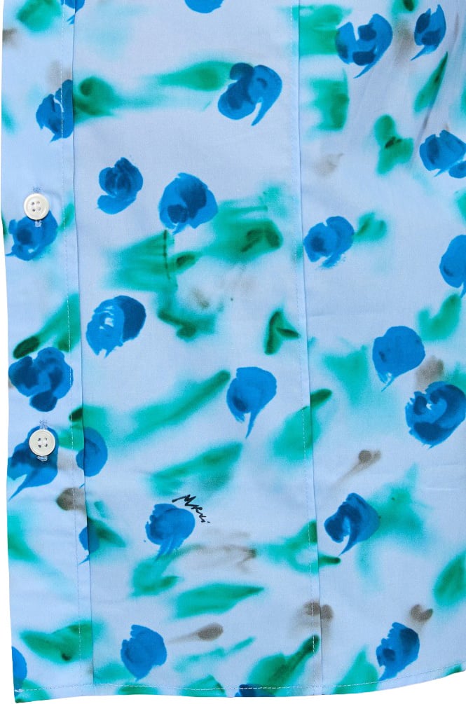 Marni Short-Sleeve Split Design Shirt with Abstract Floral Print Wit