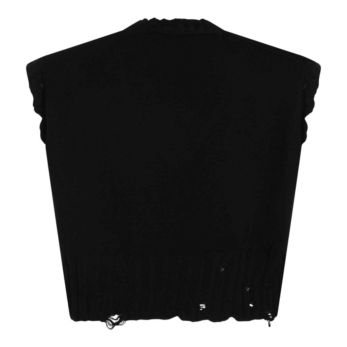 Marni Sleeveless Black Knit Sweater Vest With Distressed Detailing Zwart