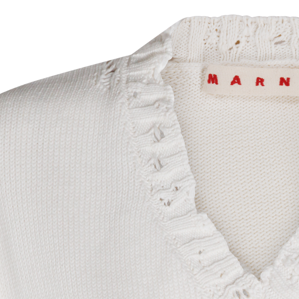 Marni Sleeveless V-Neck Sweater with Ruffled Edges Wit