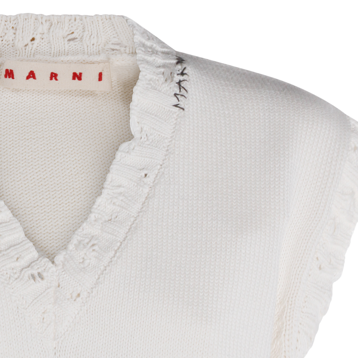 Marni Sleeveless V-Neck Sweater with Ruffled Edges Wit