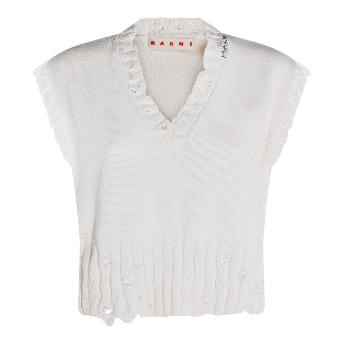 Marni Sleeveless V-Neck Sweater with Ruffled Edges Wit