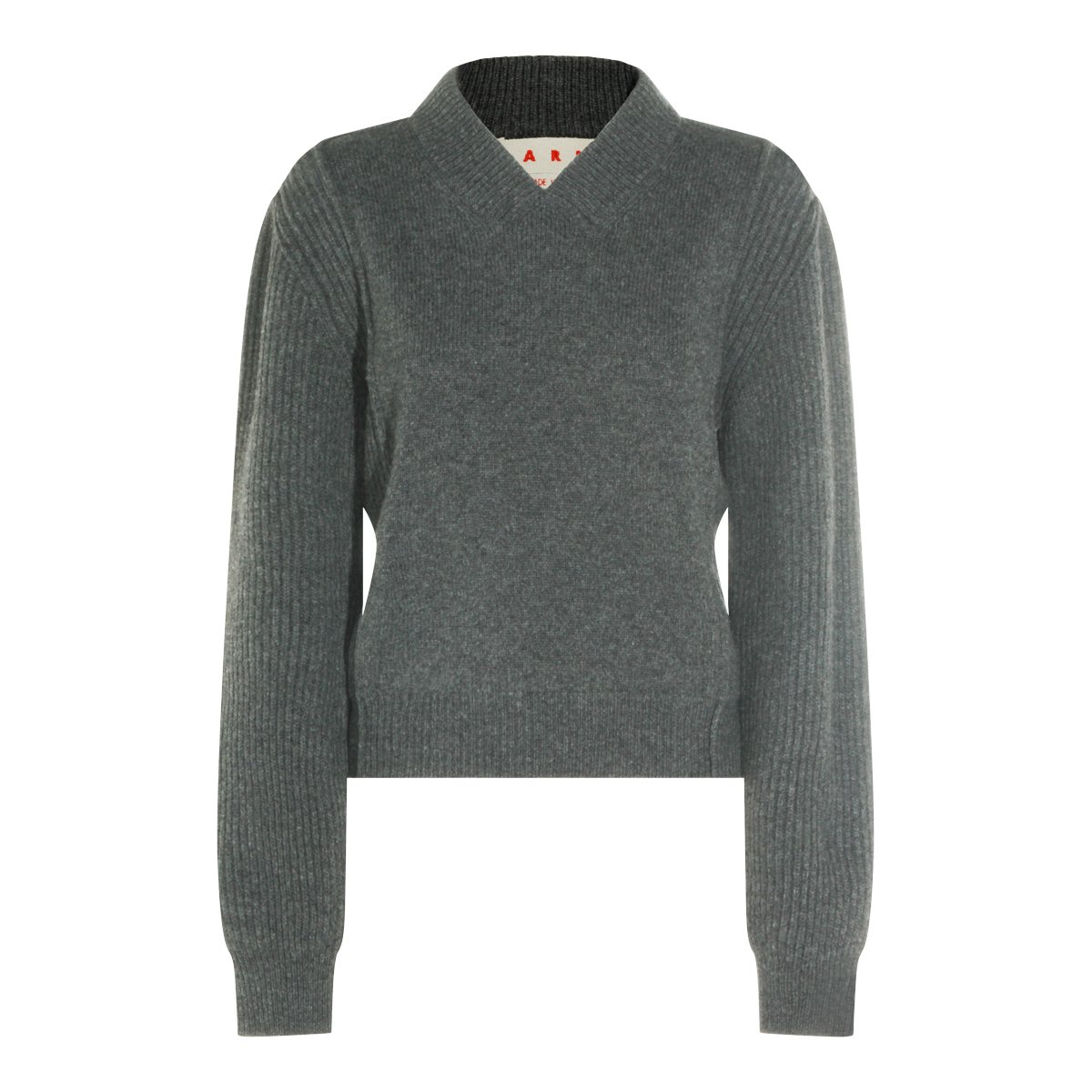 Marni Textured Wool Knit Sweater With V-Neckline And Ribbed Accents Grijs