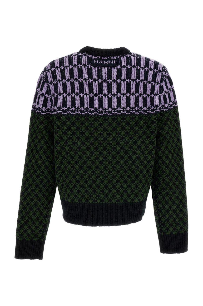 Marni Multicolor Geometric Jacquard Wool Sweater Groen