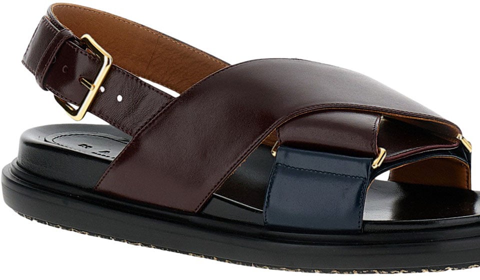 Marni Bicolor Fussbett Sandals With Adjustable Buckle And Colorblock Design Maroon