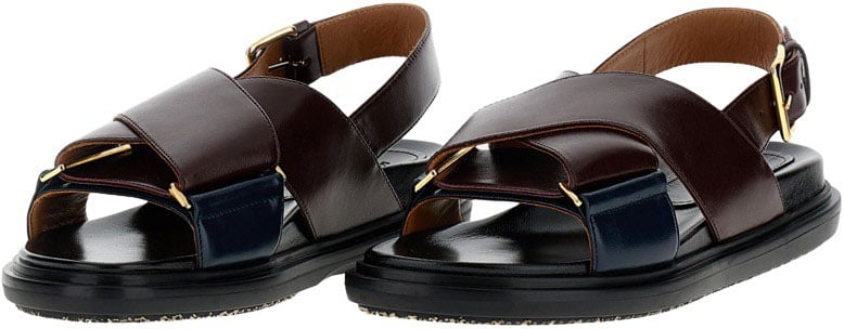 Marni Bicolor Fussbett Sandals With Adjustable Buckle And Colorblock Design Maroon